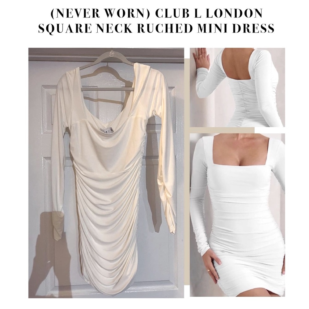 (NEVER WORN) CLUB L LONDON
SQUARE NECK RUCHED MINI DRESS